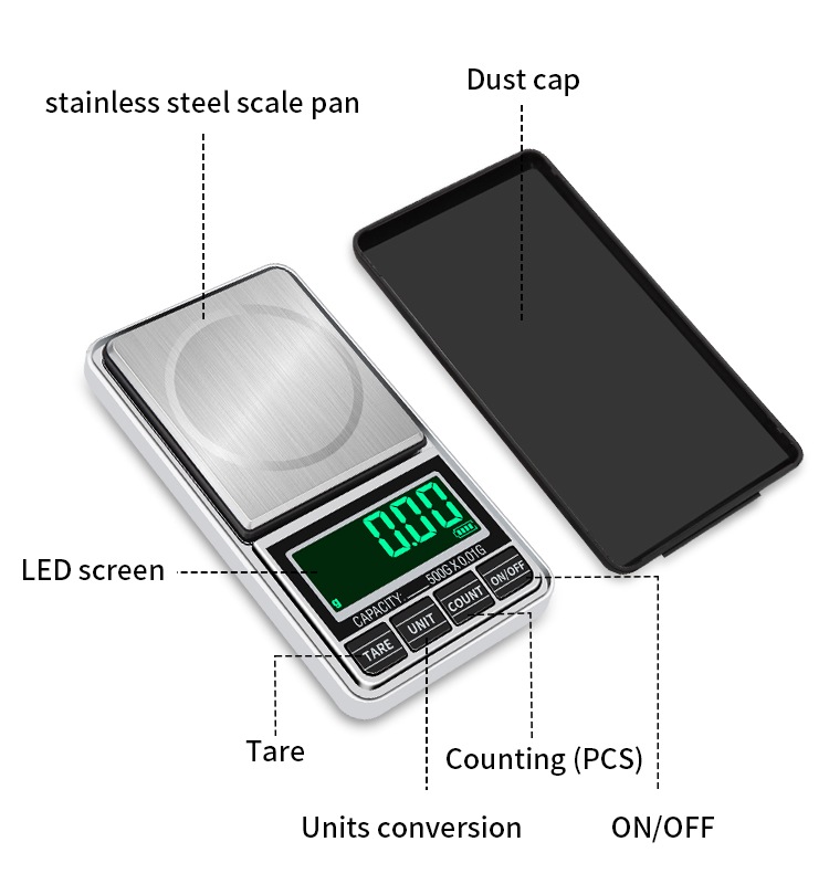 100g 200g 300g 500g Digital Pocket Scale Mini Electronics Balance 0.01g(图3)